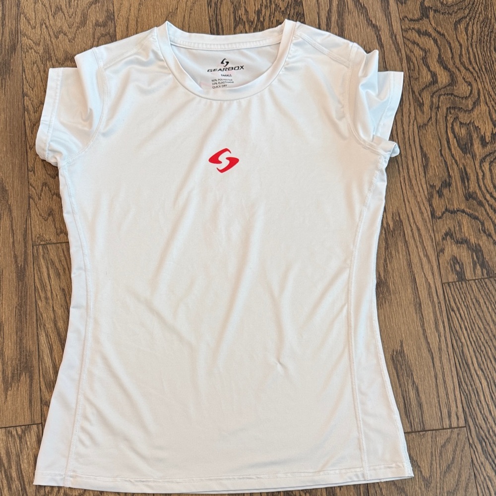 White Athletic T-Shirt with Red Logo